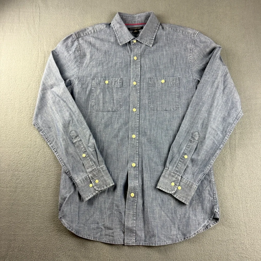 Banana Republic Shirt Men's M Blue Denim Chambray Mechanic Workwear Pockets